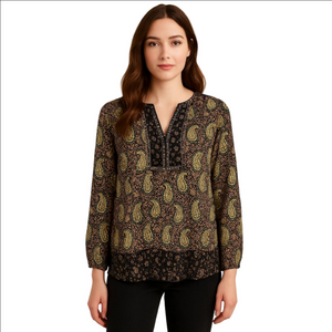 Dr2 vneck flowy boho paisley blouse tunic XL